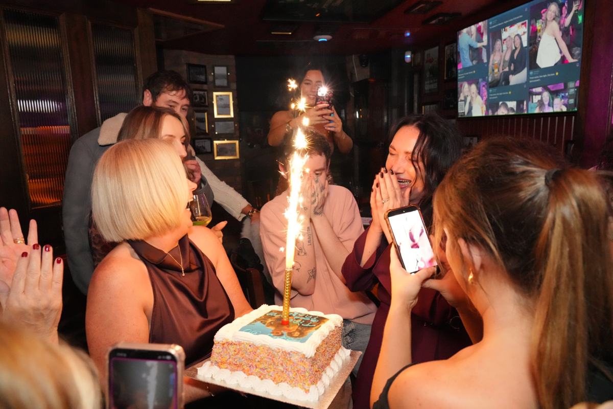 A birthday cake with a sparkler