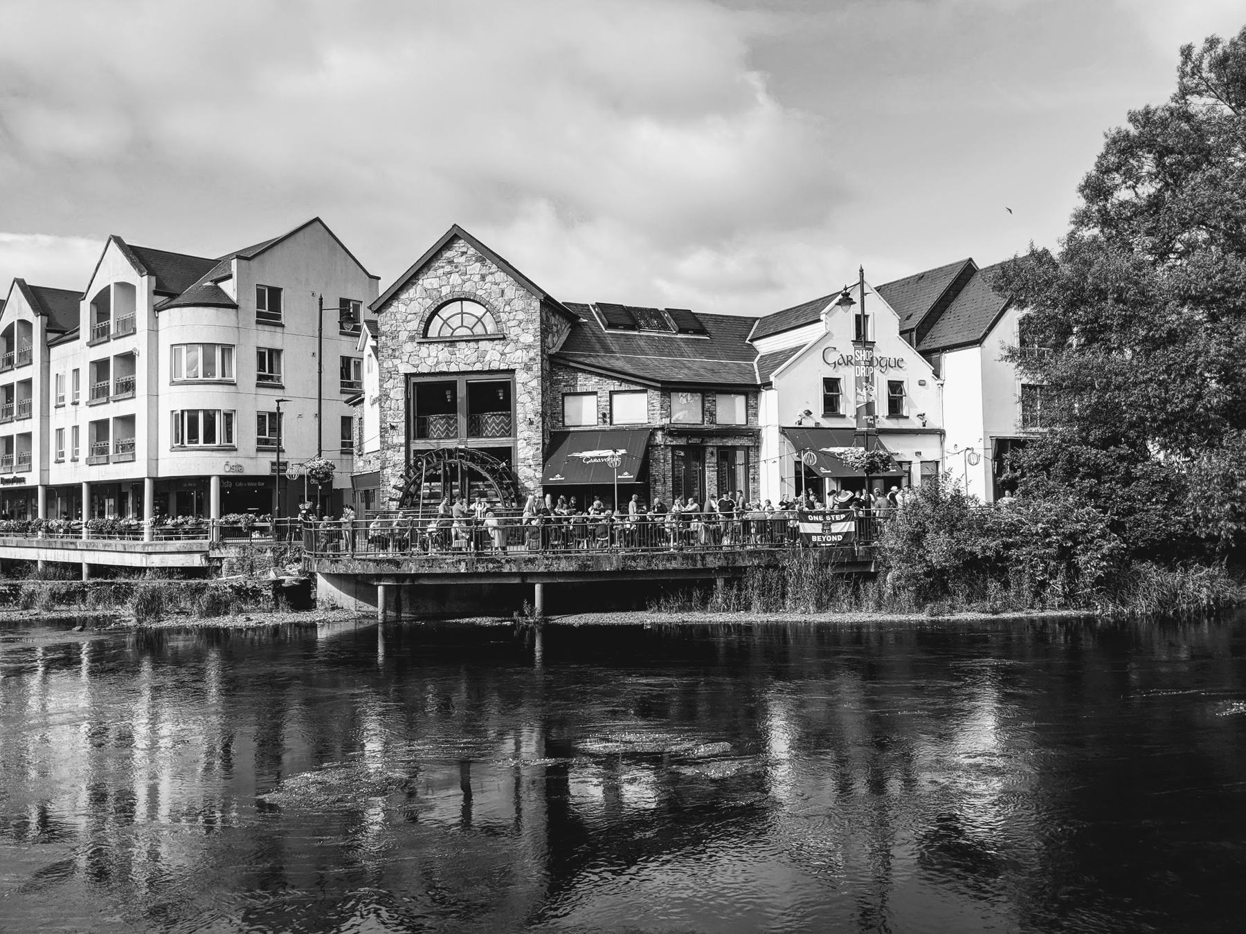The Garavogue river in black and white